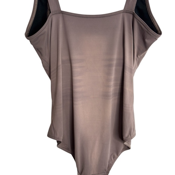 Calvin Klein Pleated One Piece Swimsuit Brown Slimming Size 10 Silver Logo Swim - Picture 5 of 14